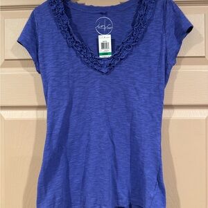 INC International Concepts Ruffled Blue Short Sleeve Top
